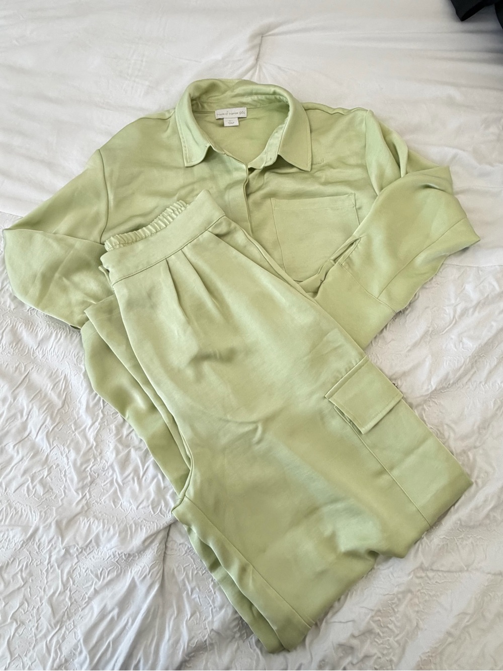 House of Harlow 1960 Light Green Satin Cargo Jogger Set